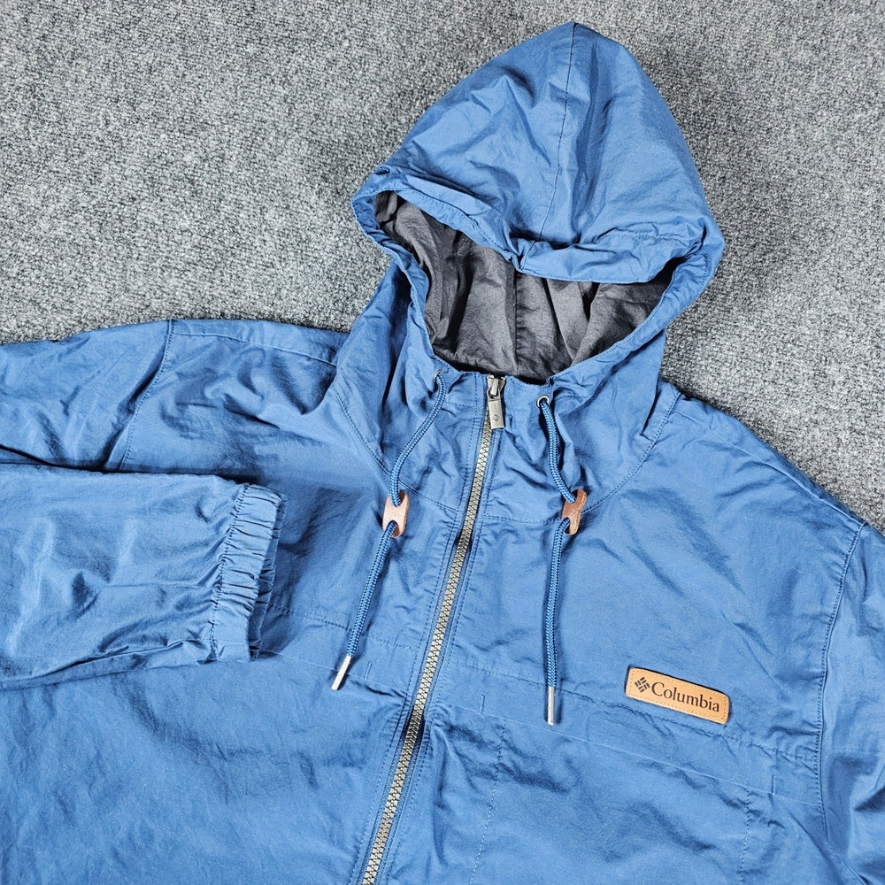 Columbia Rockwell Falls Windbreaker Mens Large Blue Hood Full Zip Jacket 1838631